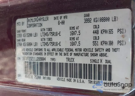 2001 Dodge Ram 2500 from USA, damaged, VIN 1B7KF23Z11J289804